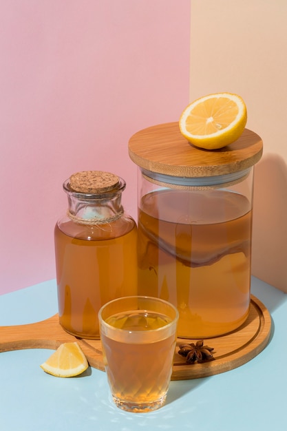 Assortment with delicious kombucha drink