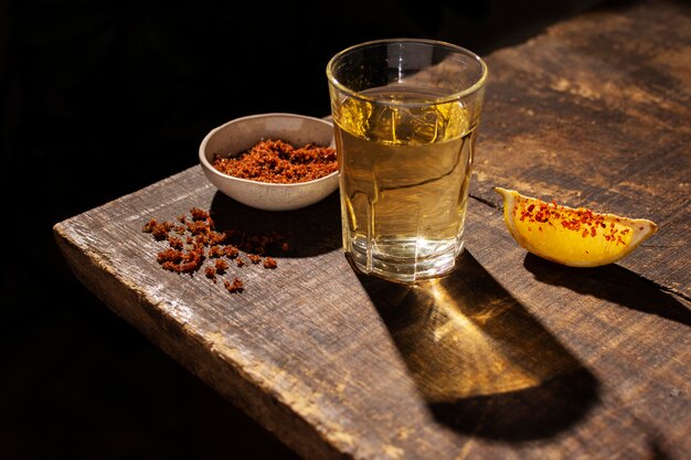 Assortment with delicious mezcal beverage