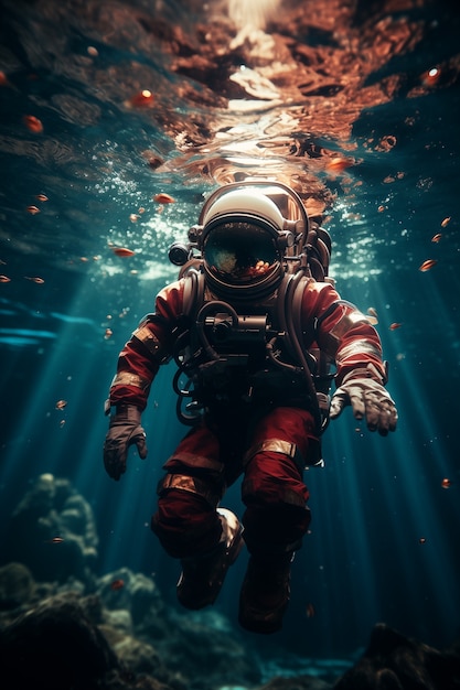 Astronaut diving digital art