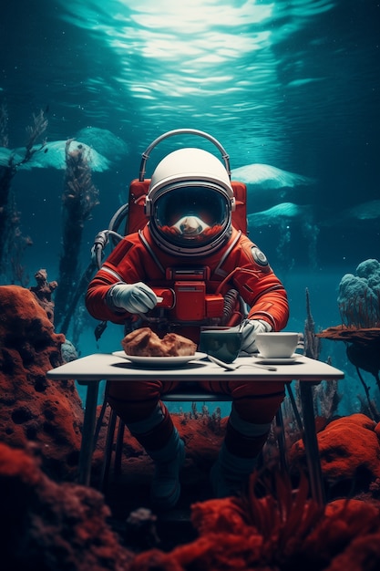 Free photo astronaut diving digital art