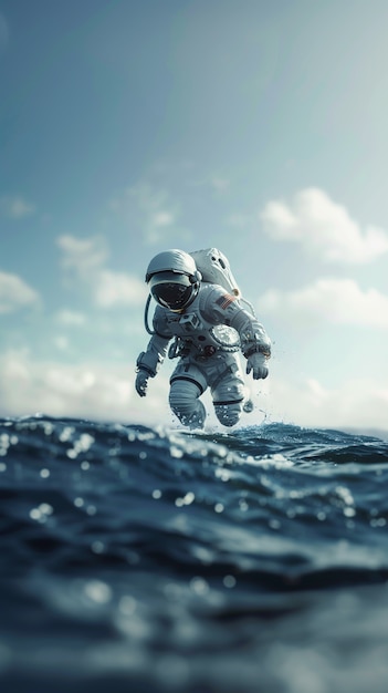 Free photo astronaut  diving in the ocean