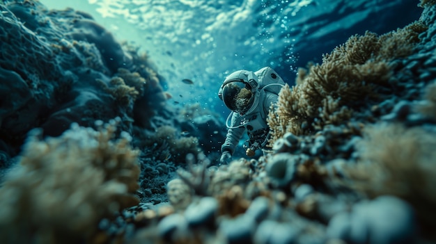 Free Photo astronaut  diving in the ocean