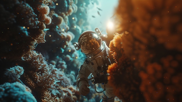 Free photo astronaut  diving in the ocean