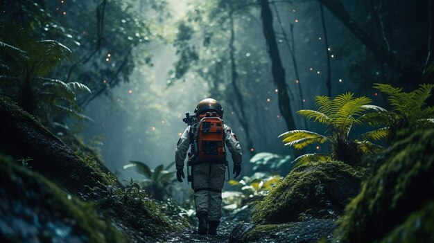 An astronaut in the jungle