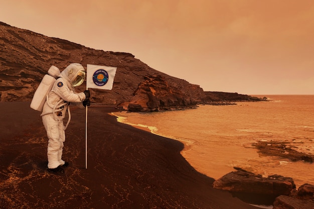 Free photo astronaut on mars collage