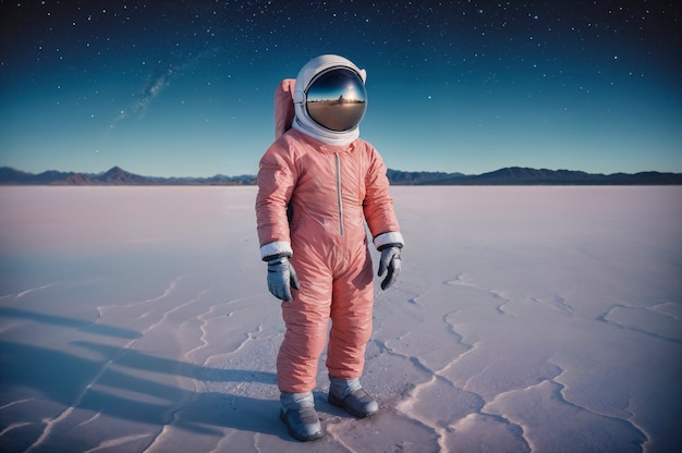 Astronaut wearing space suit on earth