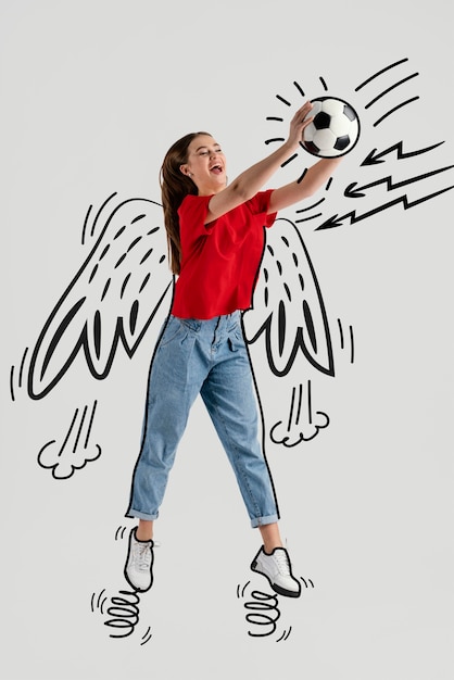 Free photo athlete playing sport with hand drawn doodles