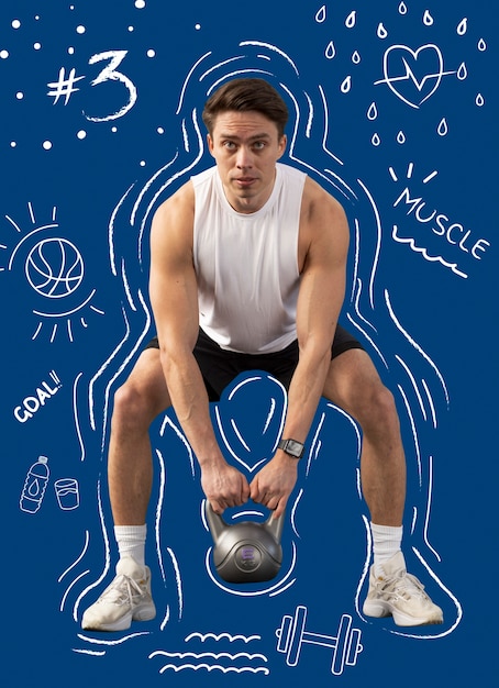 Free photo athlete playing sport with hand drawn doodles