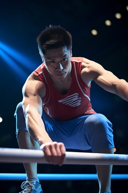 Athletic man keeping fit by practicing gymnastics