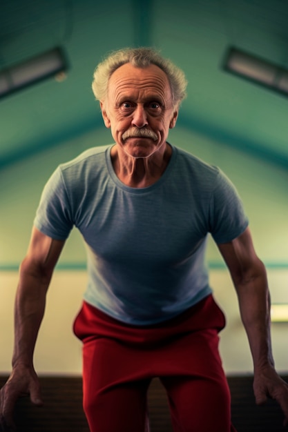 Free photo athletic senior man training in gymnastics