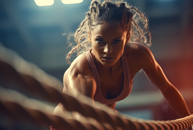 Athletic woman practicing gymnastics