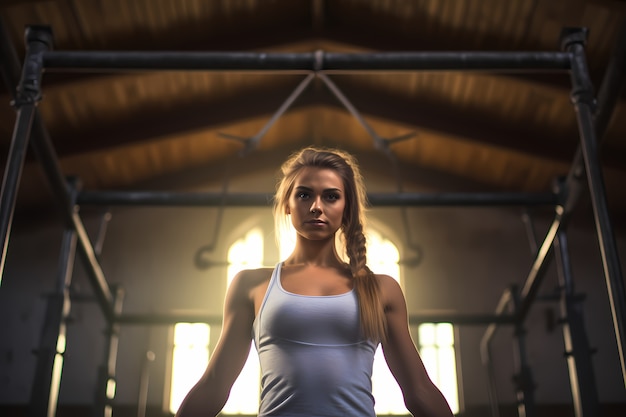 Free photo athletic woman practicing gymnastics