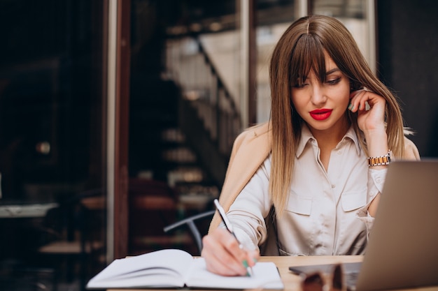 Attractive business woman working on computer in a cafe