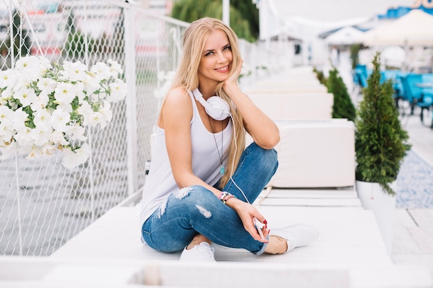 Attractive woman on table