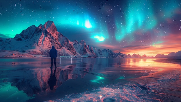 Free Photo aurora borealis landscape over the sea