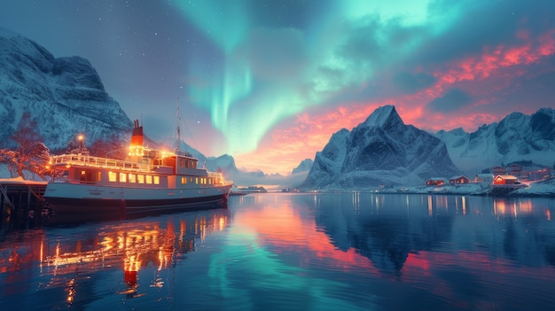 Free Photo aurora borealis landscape over the sea