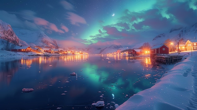 Free photo aurora borealis  landscape over the sea