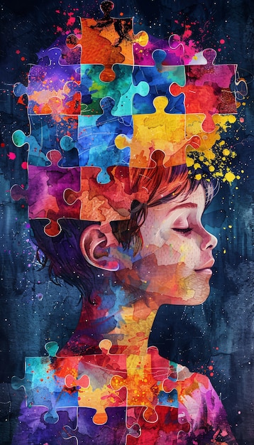 Autism day awareness with colourful portrait