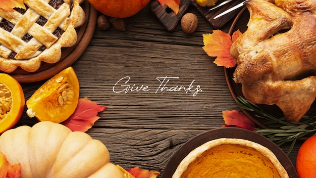 Free photo autumn banner with tasty food flat lay