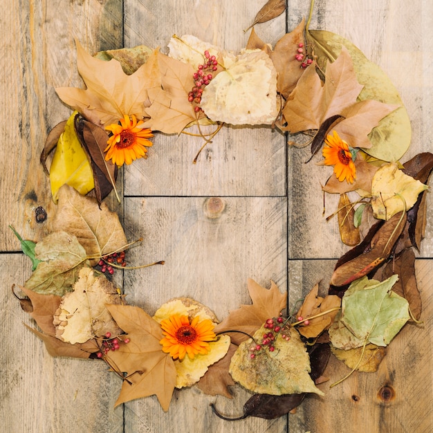 Free Photo autumn concept with circle of leaves