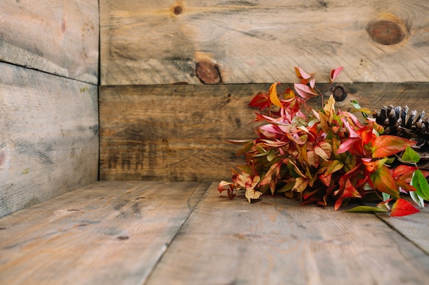 Autumn decoration with flowers in corner