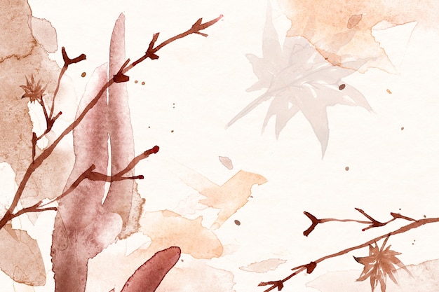 Autumn floral watercolor background in brown with leaf illustration