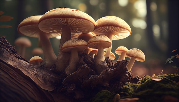 Free photo autumn forest close up mushroom growth poisonous cap generated by ai