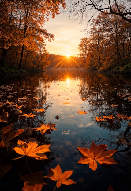 Free Photo autumn forest lake landscape