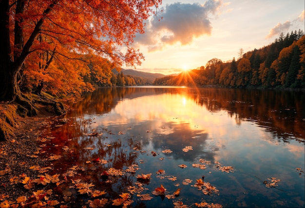 Free Photo autumn forest lake landscape