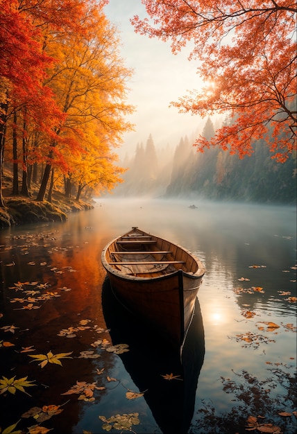 Free photo autumn forest lake landscape