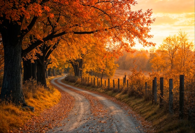 Autumn landscape of forestry road