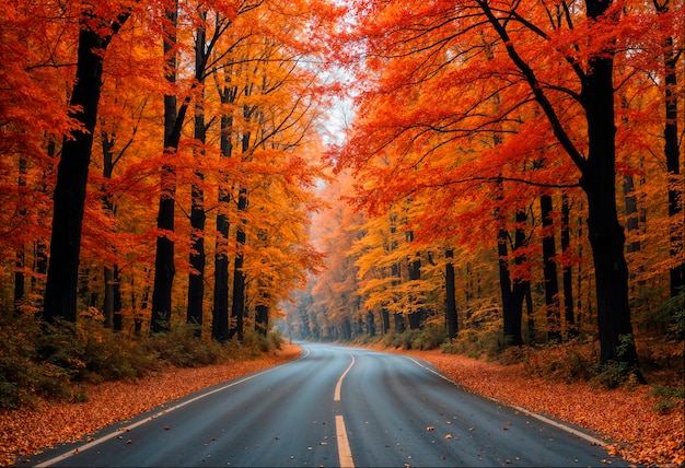 Autumn landscape of forestry road