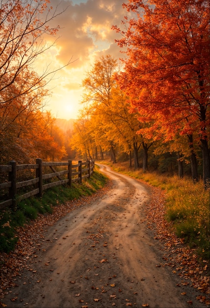 Autumn landscape of forestry road