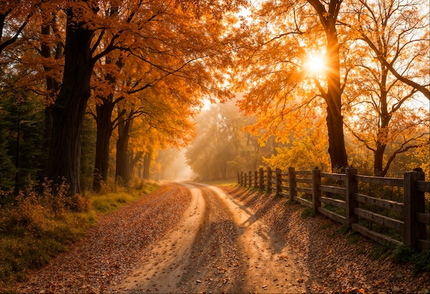 Autumn landscape of forestry road