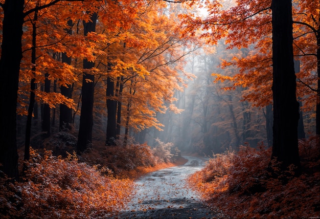 Autumn landscape of forestry road