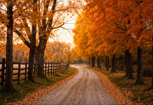 Autumn landscape of forestry road