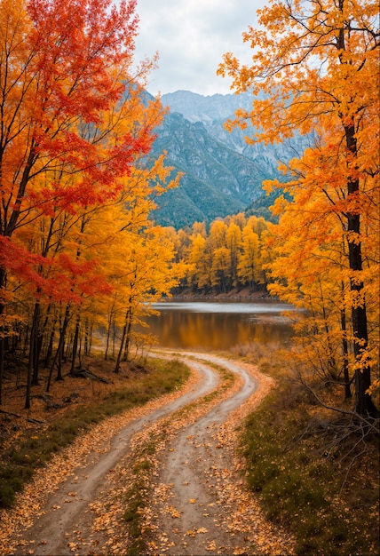 Autumn landscape of forestry road