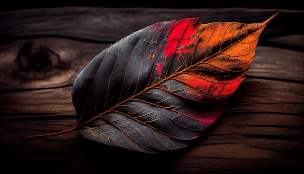 Autumn leaf falling revealing intricate leaf vein generated by AI