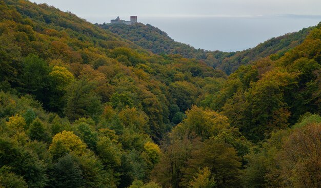 Autumn in the mountain Medvednica with the castle Medvedgrad in Zagreb, Croatia