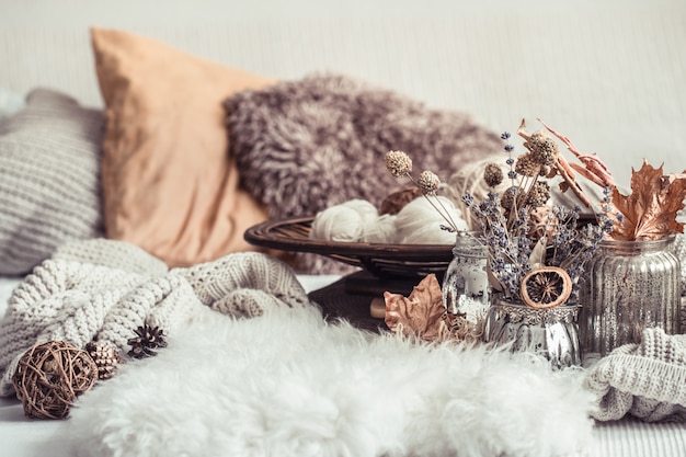 Autumn still Life home decor in a cozy house.