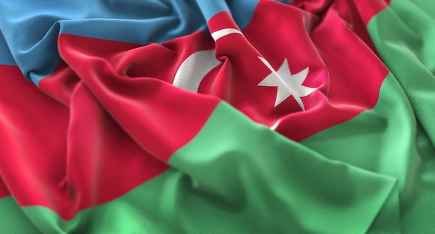 Azerbaijan Flag Ruffled Beautifully Waving Macro Close-Up Shot