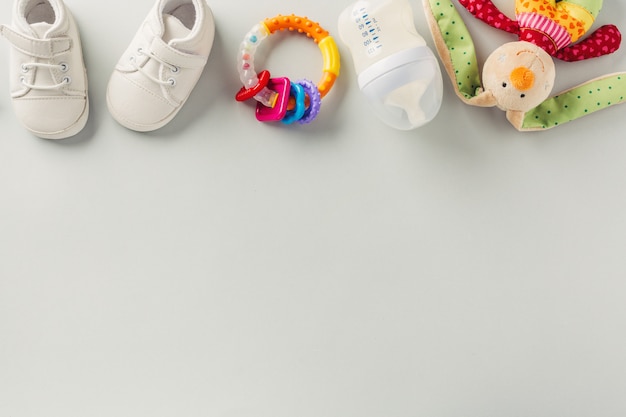 Baby care accessories flat lay