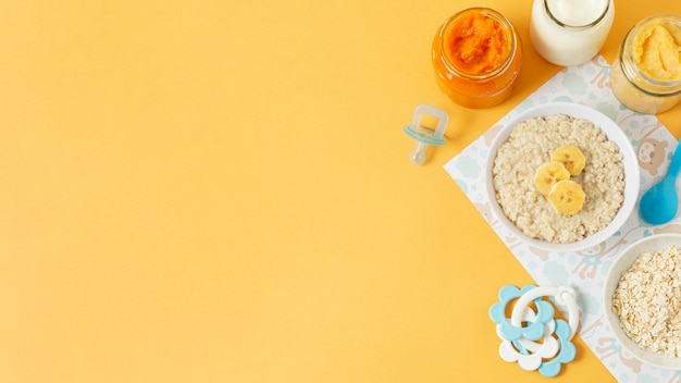 Baby food frame with yellow background