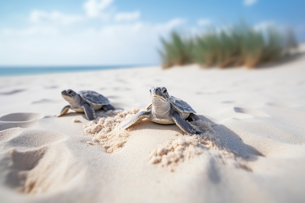 Free photo baby turtles hatching on the seaside