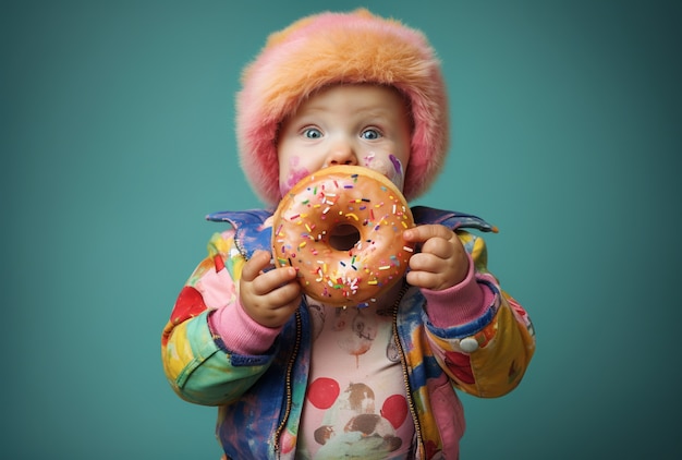 Baby with delicious donuts  ai generated