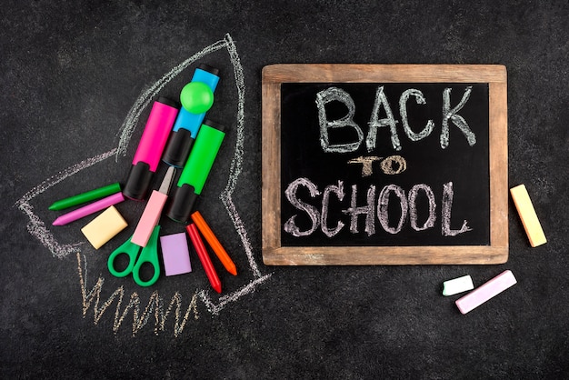 Back to school background with rocketship