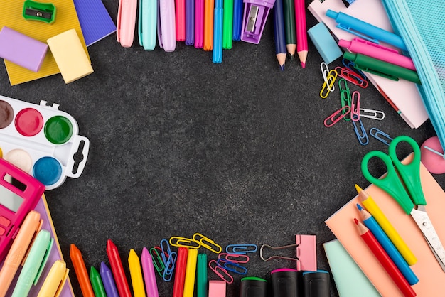 Free photo back to school background with school supplies and copy space