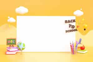 Free photo back to school stationery education element banner cartoon on yellow background 3d illustration