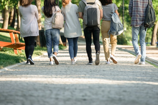 Free photo back view cropped picture of multiethnic group