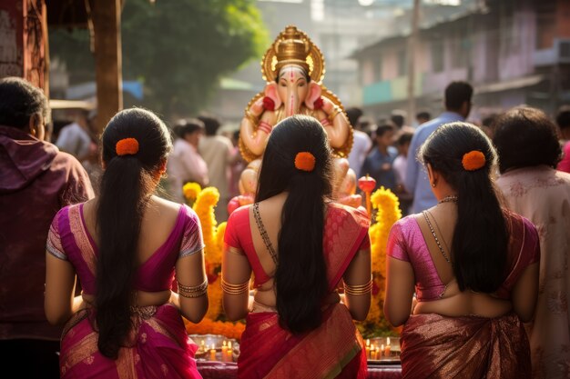 Free Photo back view people celebrating tamil new year